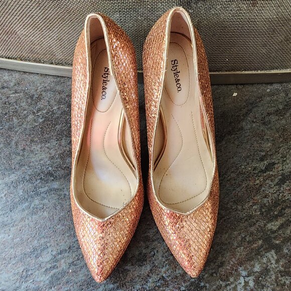Style & Co. Champagne Pink "Pyxie" Glitter High Heels Size 6M - Picture 6 of 15